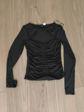 H&M Black Ruched Long Sleeve Top